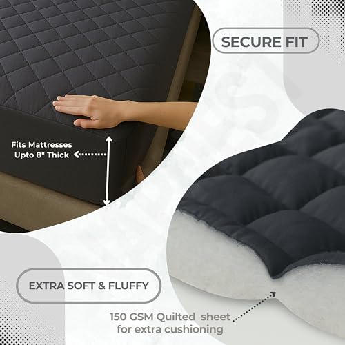 Image of 100% Waterproof Cotton Quilted Mattress Protector-Breathable,Hypoallergenic,Noiseless,Ultra-Soft Elastic Fitted Bed Cover with 3-Layer Protection,No-Slip Design,Grey,King Size (72x78)