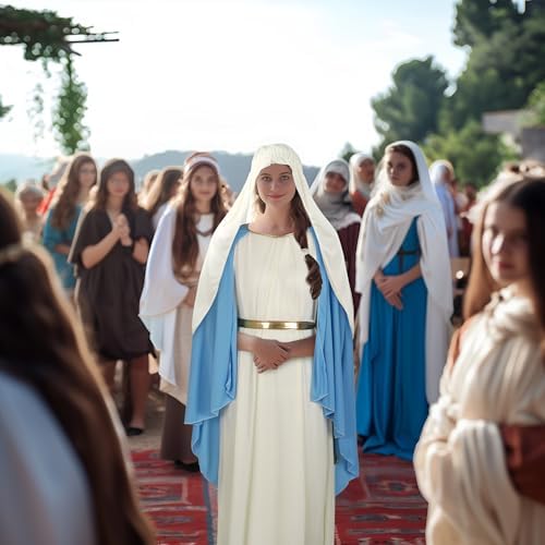 JEGERMIG Womens Mary Costume Dress Robe Halloween Masquerade Cosplay Outfit