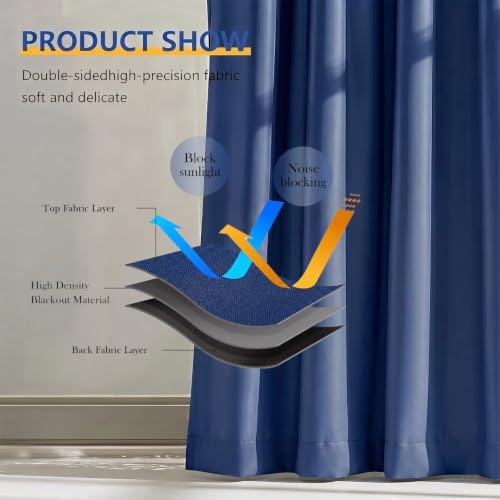 Image of Room Divider Blackout Curtain Track Curtains Wall Dividers Panels Screen for Living Rooms Bedroom Office Privacy Partition Separation, W180 x L96 Inch,1 Panel, Navy Blue