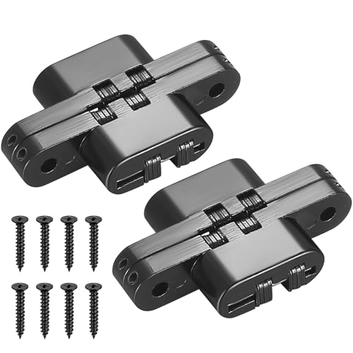 2 bisagras ocultas para puerta, bisagra oculta, 180 grados de metal negro invisible de 3 vías ajustables para bisagra de puerta industrial comercial, con 8 tornillos