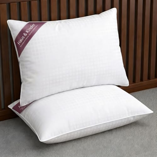Image of haus & kinder Bed Pillow Set of 2 | Soft Fluffy Fiber Pillows for Sleeping | Adjustable Filling, Breathable & Lightweight | Hotel Collection Sleeping Pillows for Adults | 43 x 69 cm