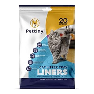 Pettiny 20 Cat Litter Tray Liners with Drawstrings Scratch Resistant Bags for Medium and Large Litter Box