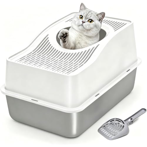 Arenero para gato de acero inoxidable con tapa grande miniatura 1