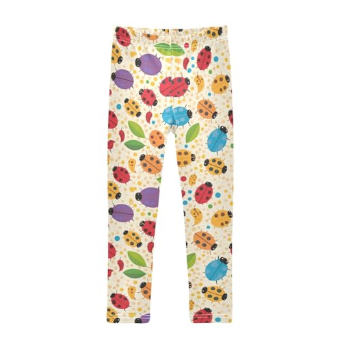 Wusikd Colorful Ladybugs Girls' Leggings Toddler Doodles Polka Dots Kids Yoga Pants Dance Active Tights 4T