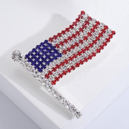 Image of Rhinestone Bowknot USA Flag Brooch Pin for Women Fashion Crystal 4th of July American Patriotic Medal Blue Red Brooches Independence Memorial Day Jewelry