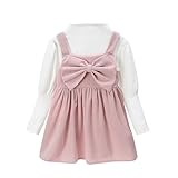 [Miipat] 子供服 女の子 秋冬 ワンピース 2点セット ベビー服 長袖 Tシャツ ブラウス コーデュロイ ジャンパースカート セットアップ 韓国風 リボン 無地 カジュアル フォーマル 七五三 クリスマス プレゼント 90-120cm (ピンク,110)