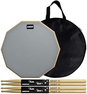 AAGUT Practice Pad with Drum Sticks Set, 12 Inch Marching Band Bass Snare Drums Pads Grey with 4 Hickory Classic 5A Drumsticks and Carry Bag