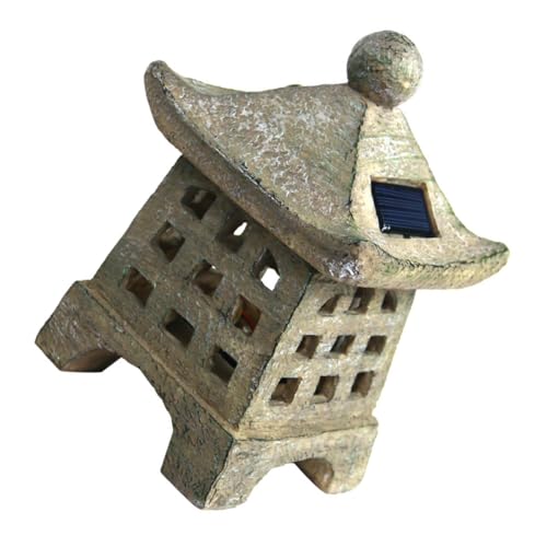 Zerodeko Luce Solare per Esterni in Resina a Forma di Pietra, Statua a Pagoda Giapponese Decorativa, Illuminazione Paesaggistica per Vialetti e Spazi Verdi, senza Cavi Né Batterie