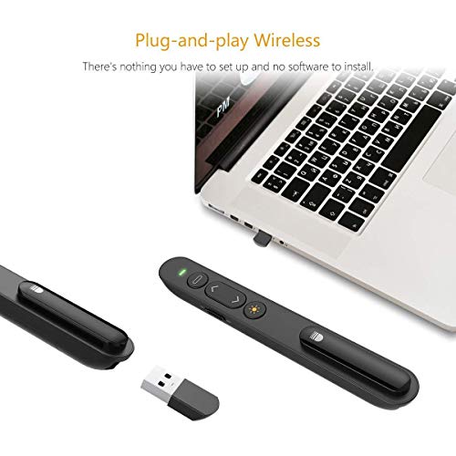 Puntero inalámbrico para presentador, rango de control de 300 pies, controlador PowerPoint RF de 2.4 GHz para Windows, Mac OS, Linux con hipervínculo y control de volumen