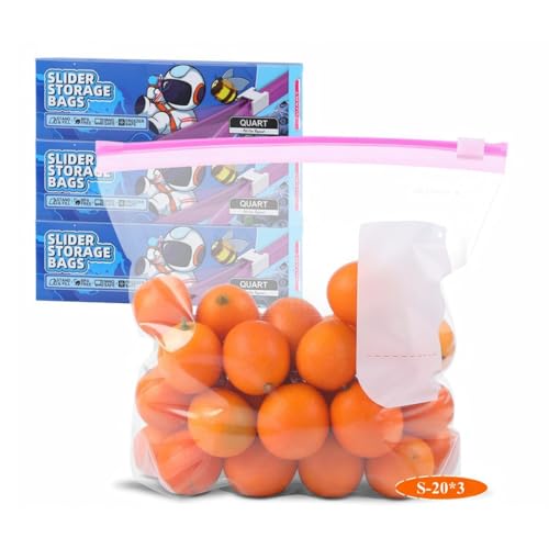 60PCS Zip Lock Food Storage Freezer Bags, TAIYUNWEI Reusable Small Freezer Bags with Expandable Bottom–Freezer and Microwave Safe, for Sanwich, Fruit, Snack, Veggie, Grain, Meat (60 Pack-Quart)