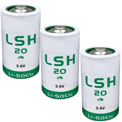 Giobbiy (3-Pcs) LSH20 Size D 3.6V 13000mAh Li-SOCI2 Battery for LSH20 Non-Rechargeable Battery, Green (3.6 Volt, 13 Ah, Non-Rechargeable)