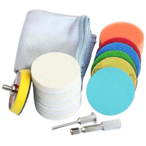 15pcs 2 Inch Wool Felt Polishing Buffing Pad Kit,Polishing Sanding Discs, Felt Polishing Wheel with Towel, 3mm 6mm Shank Backing Pad for Rotary Tools to Polish Glass and Metal