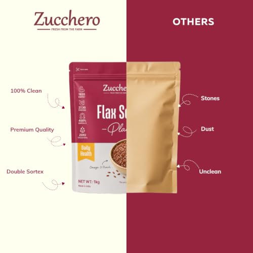 Image of Zucchero Flax Seeds (1kg) - Double Sortex Clean Alsi Seeds for eating | Omega-3 fatty acids | 27g Fibre | Healthy Heart| Promote Healthy Skin & Hair | Rich in Iron