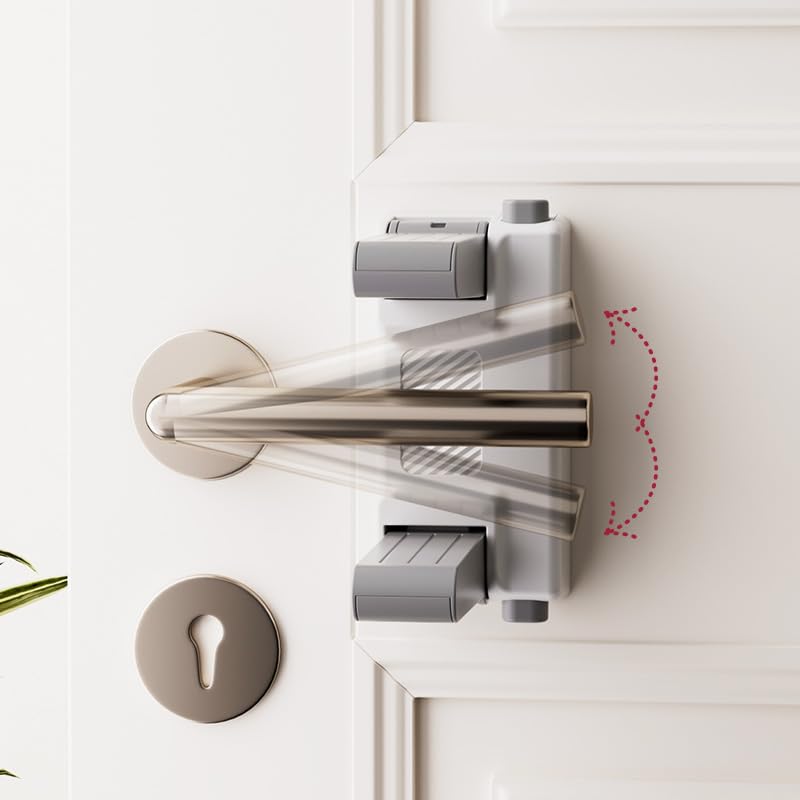 Miniatura 4 de YEYA Cerradura de manija de puerta de seguridad para niños, cerradura de palanca de ajuste universal blanca con adhesivo 3M, paquete de 2 cerraduras