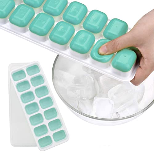 Sunerly Ice Cube Tray, Easy-Release Silicone and Flexible 14-Ice Trays with Spill-Resistant Removable Lid, LFGB Certified & BPA Free, Best for Freezer, Baby Food, Whiskey, Cocktail