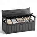 MAIUSCOLI 80 Gallon Outdoor Storage Bench Deck Box Waterproof Resin Lockable UV Resistant Benches Furniture Outside Porch Patio Pool Garden Tool Cushion Black