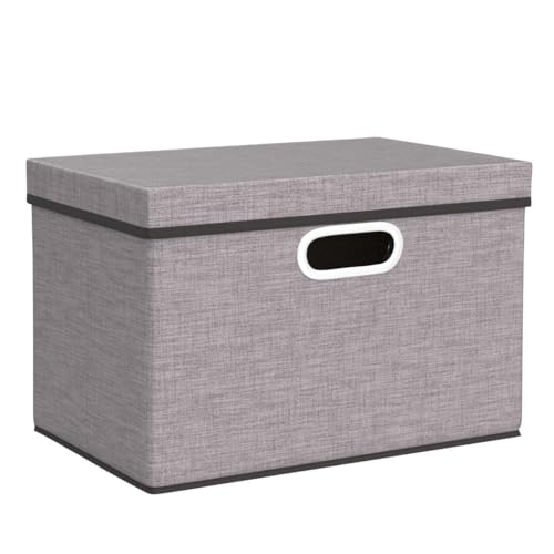 Image of PRANDOM Foldable Storage Boxes with Lids [3-Pack] Linen Fabric Collapsible Storage Bins Organizer Containers Baskets Cube with Cover for Home Bedroom Closet Office Nursery (14.9x9.8x9.8)