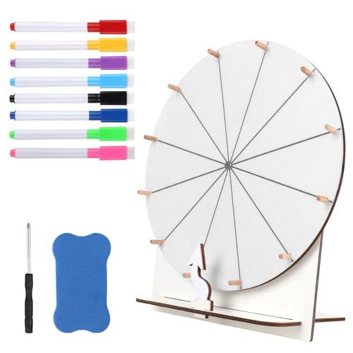 XUXLEKK Rueda de la Fortuna para Girar, 29 cm Rueda De La Fortuna, Ruleta De Juego con Soporte, Ruleta De La Suerte con Marcador de Borrado en Seco y Borrador para Fiesta Juguete Juegos