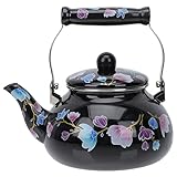 Yardwe Wasserkessel Emaillierter Vintage Emaille Wasserkocher Teekessel Teekanne Kaffeekanne Emaillekessel mit Hitzebeständig Griff für Küche Zuhause Café Camping Gasherd 2. 5L