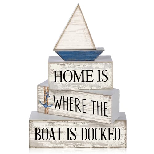 Conelist 4 Pcs Nautical Wooden Table Decor Farmhouse Sailboat Centerpieces