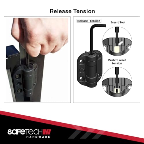 Image of Safetech Hardware MegaKlik Self Closing Gate Hinges | Self-Aligning Heavy Duty Spring Hinges | Adjustable Tension | Pool Safety Hinge | Square Post, Aluminum Gates | Swing Close 185lb SHH135 - White