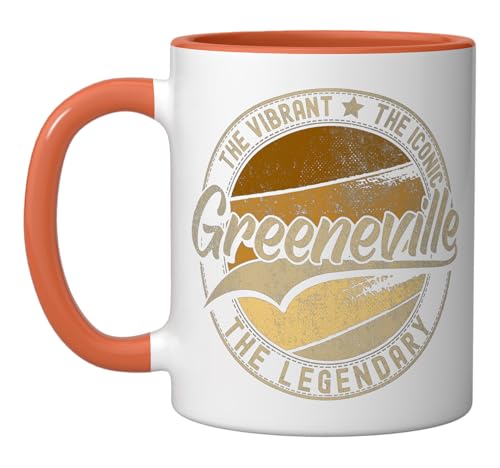 Taza cerámica vintage Greeneville TN naranja y blanca miniatura 1