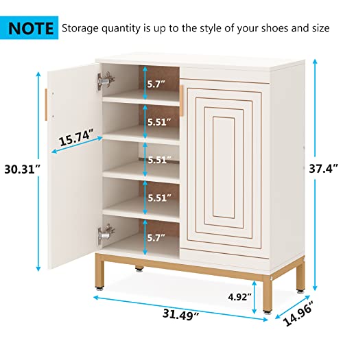 Tribesigns Shoe Cabinet with Doors, 20 Pairs Entryway Shoe Storage Cabinet with Shelves, 5-Tier Modern Free Standing Shoe Racks Storage Organizer for Closet, Living Room, Bedroom (White/Gold)