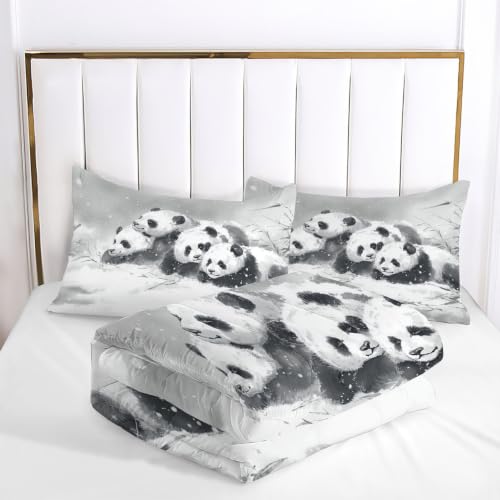 Edredón nórdico 260x230cm de panda gris con 2 fundas de almohada 7