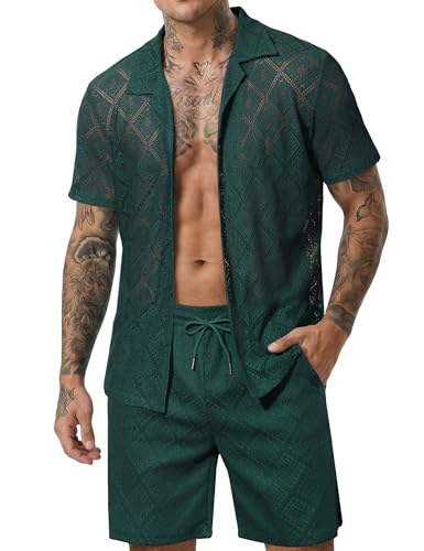 KENQOLA Men's 2 Pieces Outfits Summer Beach Set Rave See Through Sheer...