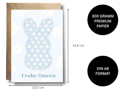 WBdesignz Osterkarte - „Frohe Ostern“ - frühlingshafte Aquarellkarte in Pastellgelb mit Blumen-Osterei & süßen Küken - liebevoll & modern - für Familie, Freunde & Kinder - inkl. Umschlag (DIN A6)