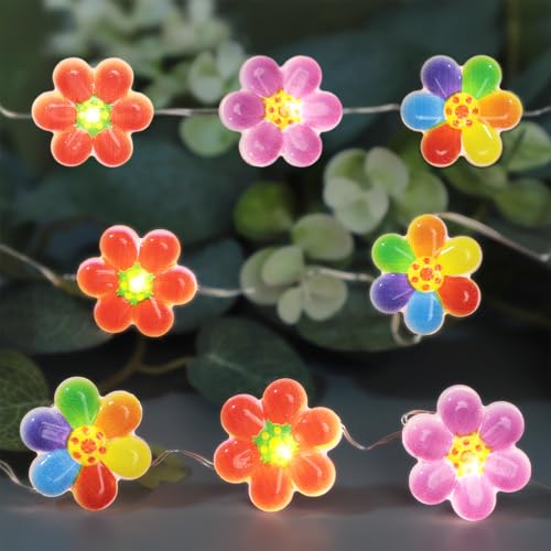 Image of Colorful Flower String Lights 10FT 30LEDs USB & Battery Powered Cute Rainbow Floral Fairy Twinkle Lights with Remote Timer Decorative for Bedroom, Dorm, Girls Room & Christmas Home Decor