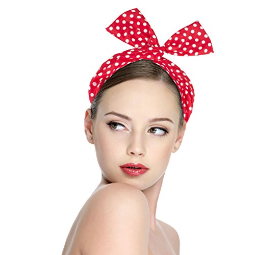 Ondder Red And White Polka Dot Headband Wire Headband 4 Pack Retro Bowknot Polka Dot Wire Hair Holders For Women, Red #TOP1