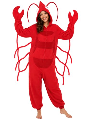 LPLKON Adult Lobster Onesie Costume Unisex - One Piece Animal Pajamas for Halloween Cosplay Party Funny Sea Creature Costume (US Alpha X-Large Regular Regular Lobster)