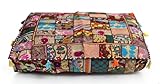 CRAFT KALA Indian Square Patchwork Traditional Pouf Cover Indian Living Room Poufs Decorative Embroidered Designer Ottoman Home Living Footstool Chair Cover Ottoman Decor (Brown, 35 inches)