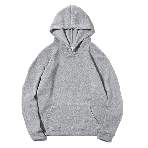 UHouse Hoodie Herren Baumwolle Herbst Kapuzenpullover Leichte Dünne Sweatshirt mit Kapuze Y2k Freizeit Hoody Männer Pullover Einfarbig Kapuzenpulli Kapuzenshirt Sport Sweatshirts Grau L