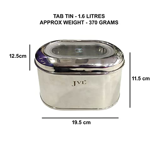 Image of JVL Stainless Steel Kitchen Food Storage Capsule Shape Tab Tin With See Through Lid For Dry Fruits, Pulses, Dal (9L)