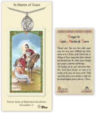 Pewter St. Saint Martin Of Tours Medal Pendant Necklace Comes With A 24 Inch Stainless Silver Curb Chain With A Prayer To St Anthony Prayer Card - Image 2