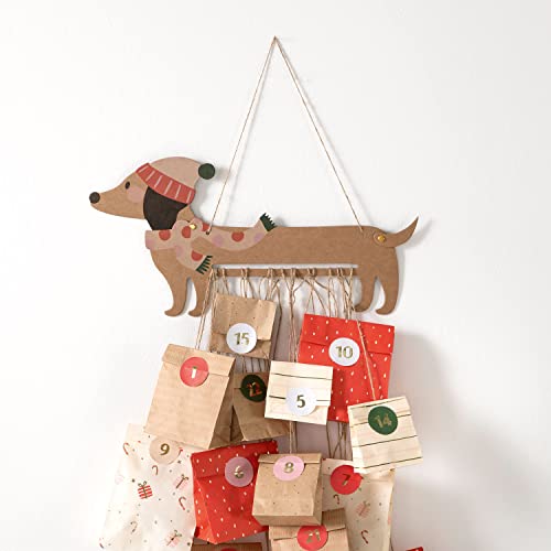 folia 9382 - Adventskalender-Set 'Sausage Dog', 54-teiliges DIY Bastel-Set zur Gestaltung eines individuellen Adventskalenders für Hunde-Liebhaber