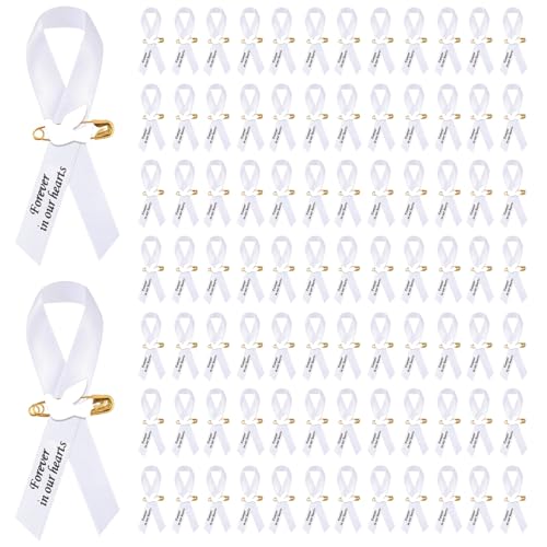 Lot de 100 épingles commémoratives en forme de colombe pour funérailles, service commémoratif, respect funéraire, broche classique de sensibilisation pour femmes, hommes, invités, deuil, souvenir,