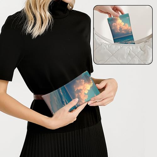 Image of 2 PCS Glasses Case Eyeglass Sunglasses Pouch Squeeze Portable Bag Soft Leather with Cleaning Cloth Women Men Girls