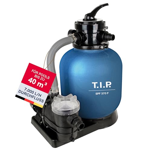 T.I.P. Sandfilteranlage - Pool Filter Set mit Vorfilter, für 40 m³ Beckengröße, 13.200l/h Fördermenge, 12m Förderhöhe, 4-Wege-Ventil, Großer Filterbehälter: 25Kg Sand / 700g Fillterballs SPF 370 F