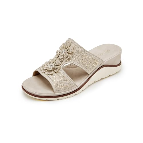Image of Rhinestone Wedge Sandals for Women, Slip On Open Toe Double Strap Platform