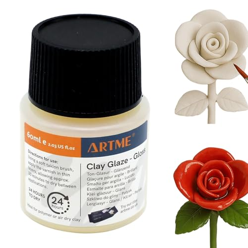 ARTME Barniz de Brillo para Arcilla 60ml, Barniz de Acabado Brillante para Polímero, Arcilla de Secado al Aire y Cerámica, Transparente