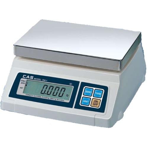CAS SW-50 Kitchen Portion Scale - 50lb Capacity NTEP Certified Compact, Commercial Food Scale - Water Resistant and Battery Operated - Steel Platter and Adapter Included