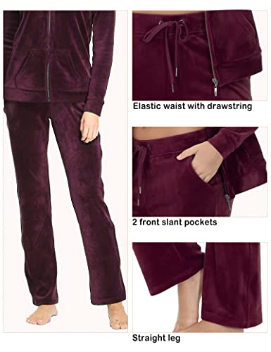 Dolcevida Womens Velour Sweatsuits Sets 2 Piece Tracksuits Outfits Full Zip Hoodie And Sweatpant Set Velvet Jogging Suit (Wine, M) #TOP4