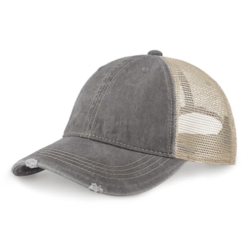 CHOK.LIDS Everyday Premium Washed Trucker Hat Unstructured Vintage Distressed Pigment Dyed Cap Adjustable Outdoor Headwear (Light Grey)