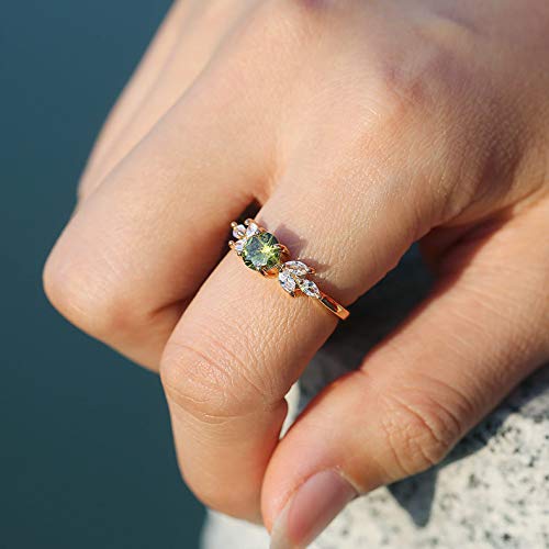 Sdouefos Anello Di Fidanzamento Da Donna Placcato Oro 18 Carati Con Smeraldo Sintetico Quadrato, 9, Pietra Oro Argento Sterling Gemma - 2