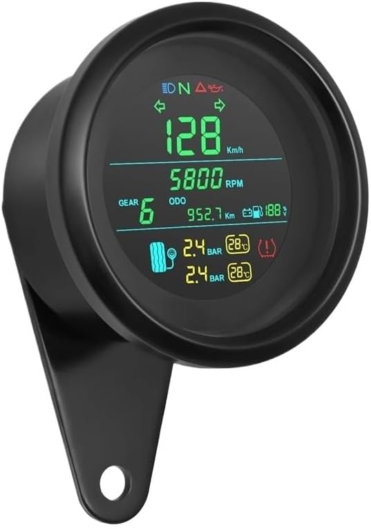 Motorcycle Odometer Gauge Motorcycle Speed Meter Round Digital Dashboard with Green LED Tachometer MPH Km/h RPM Mileage Odometer Display 12V