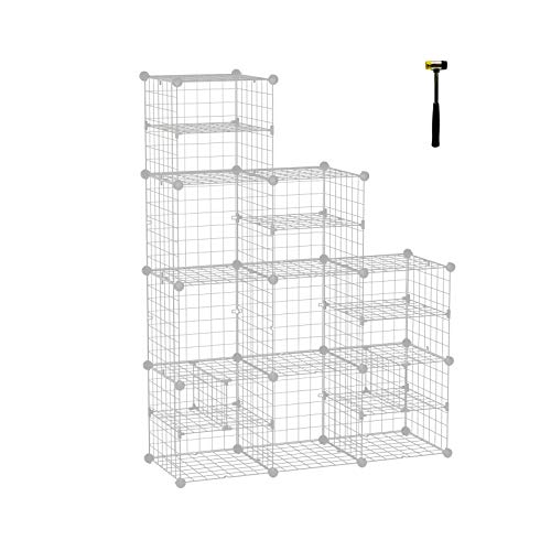 C&AHOME Wire Cube Storage Organizer, Metal Bookshelf, Modular Storage Shelving, Large and Small Divider, Ideal for Closet Cabinet, Bedroom, Living Room, Home Office White