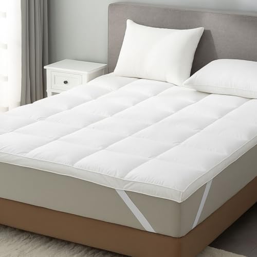 Alpes Blanc – Surmatelas Luxe en Plumes et Duvet 90x190 cm – Fabrication française – Confort hôtel Ferme – Gonflant et Moelleux – Enveloppe Percale 91 Fils -...